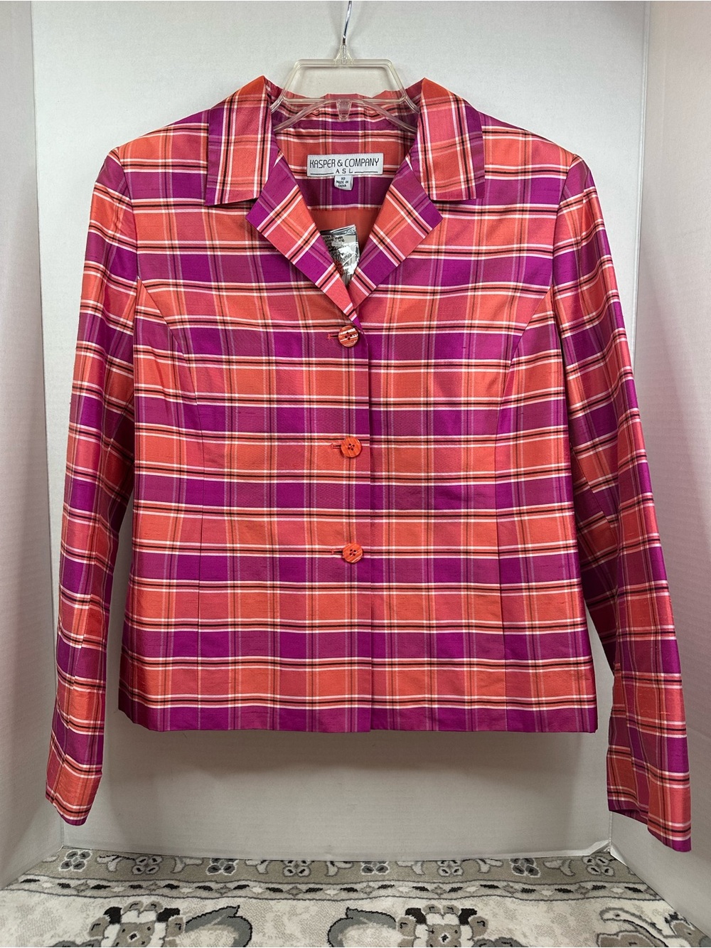 Kasper Pink and Orange Plaid Blazer, size 10, NWT